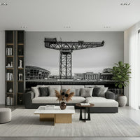 Monochrome city street wallpaper for a serene study or library space.