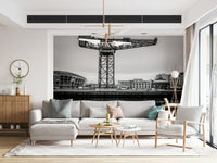 Stone architecture wall covering in a luxury apartment living area.