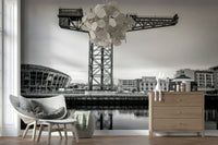 Urban city wall décor for a bright dining space in a contemporary flat.