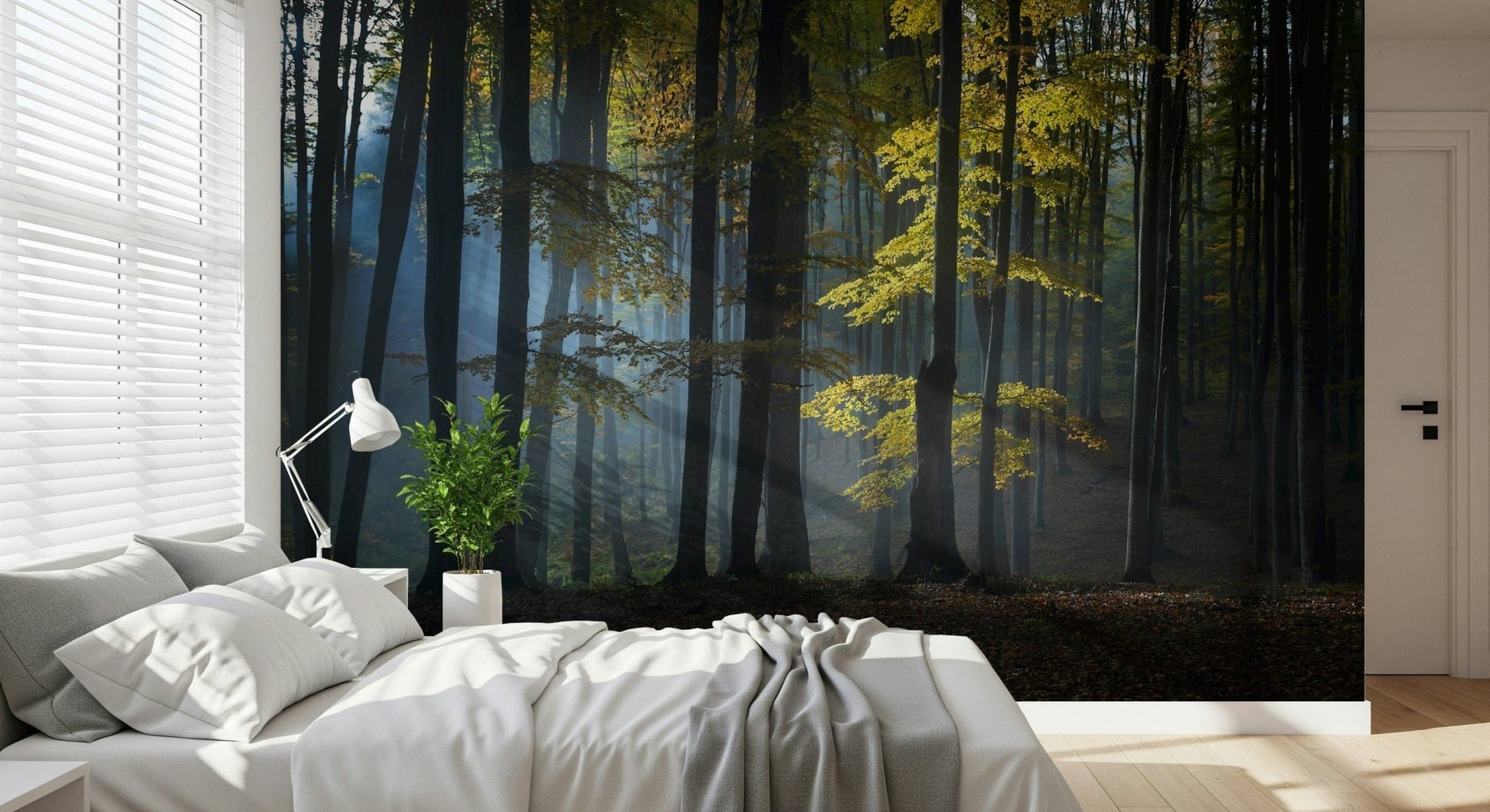 Captivating Glimmering Forest Woodland wall covering, silent hollow with bright accents.