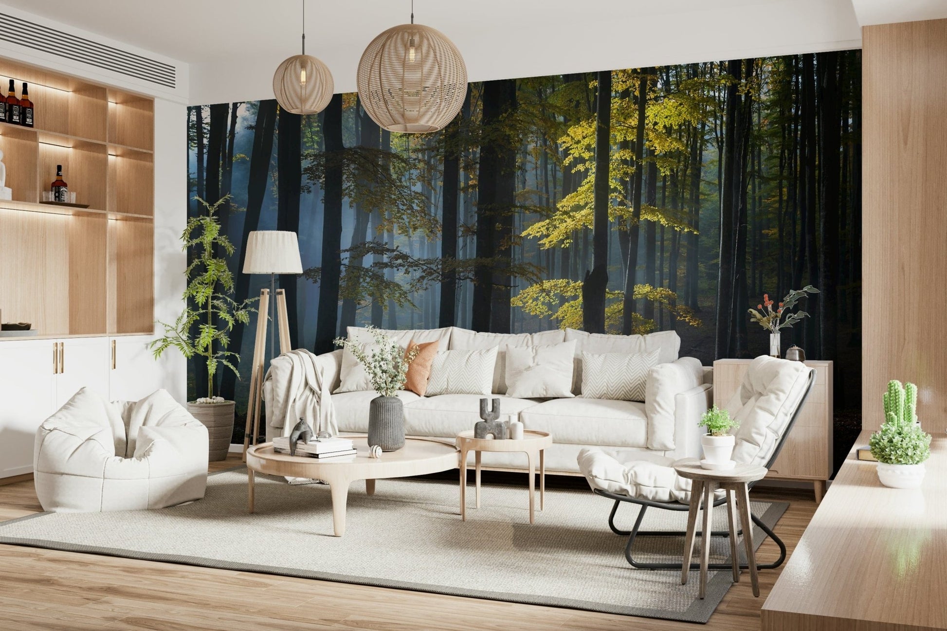 Striking Glimmering Forest Woodland panel, magical wooded setting for walls.