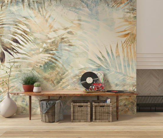 A beautiful shimmering palm tree wallpaper mural for a modern, luxurious home., GD5696
