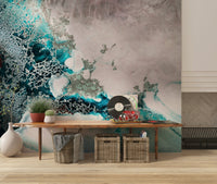 An artistic soft focus mural on minimalist wallpaper.