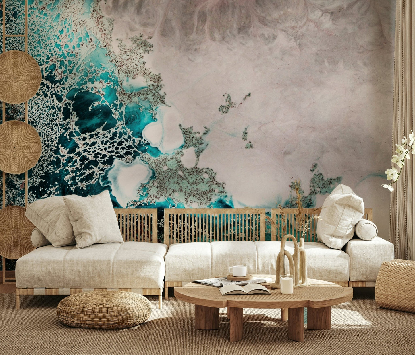A contemplative gentle design wallpaper mural for a feature wall.