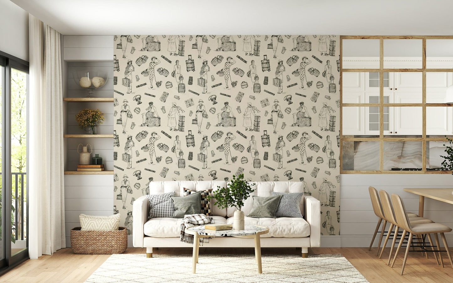 Travel Sketch Global Chic Wallpaper, rambling style, singular illustration.