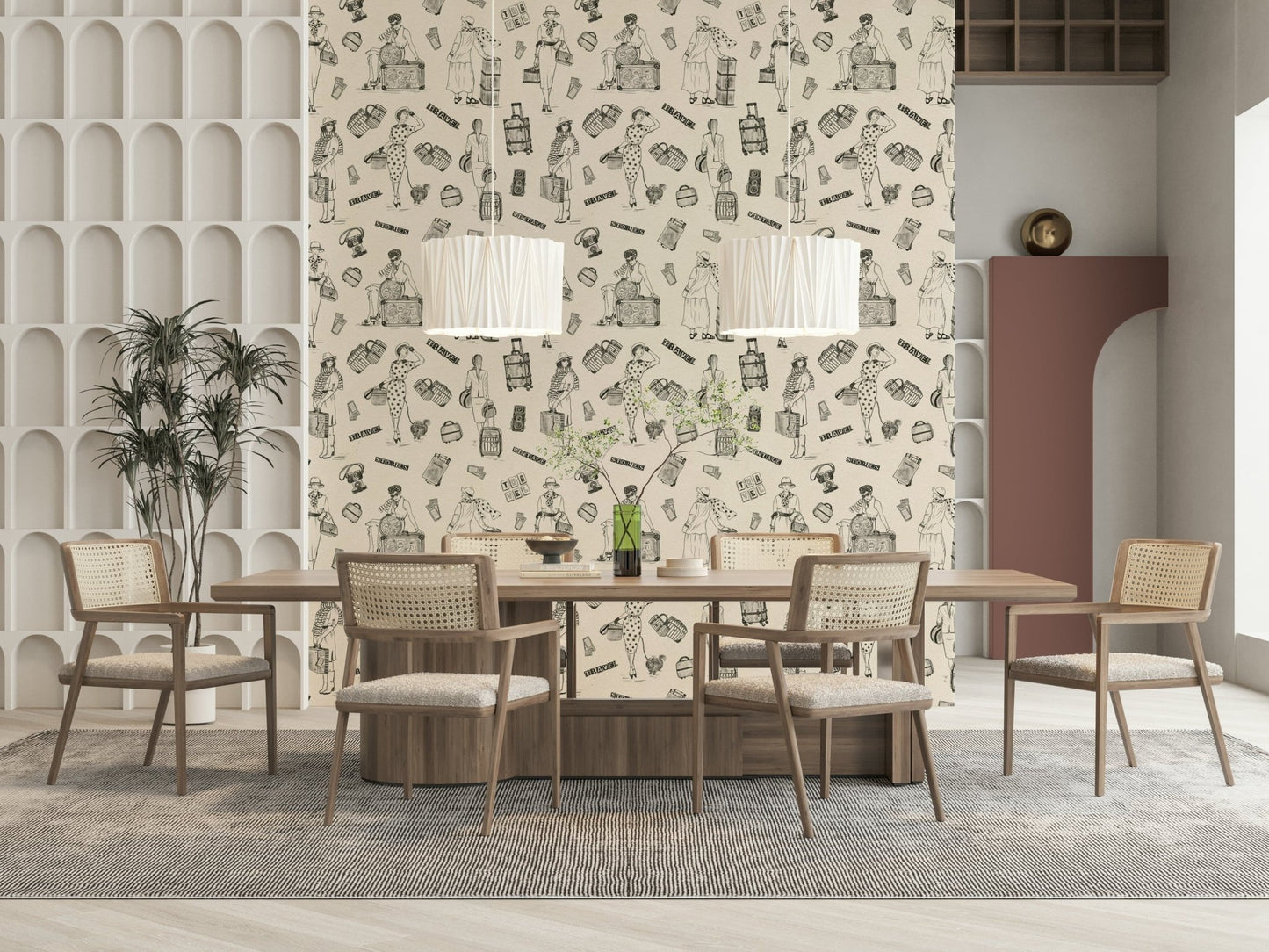 Kooky Black and White Global Chic Wallpaper, trunks, vintage style.