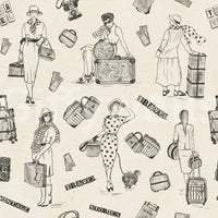 Travel Sketch Wallpaper Quirky vintage scene, satchels, unusual pattern.