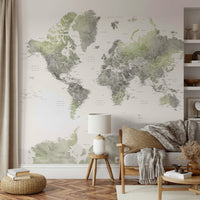 Watercolor green world map decor

