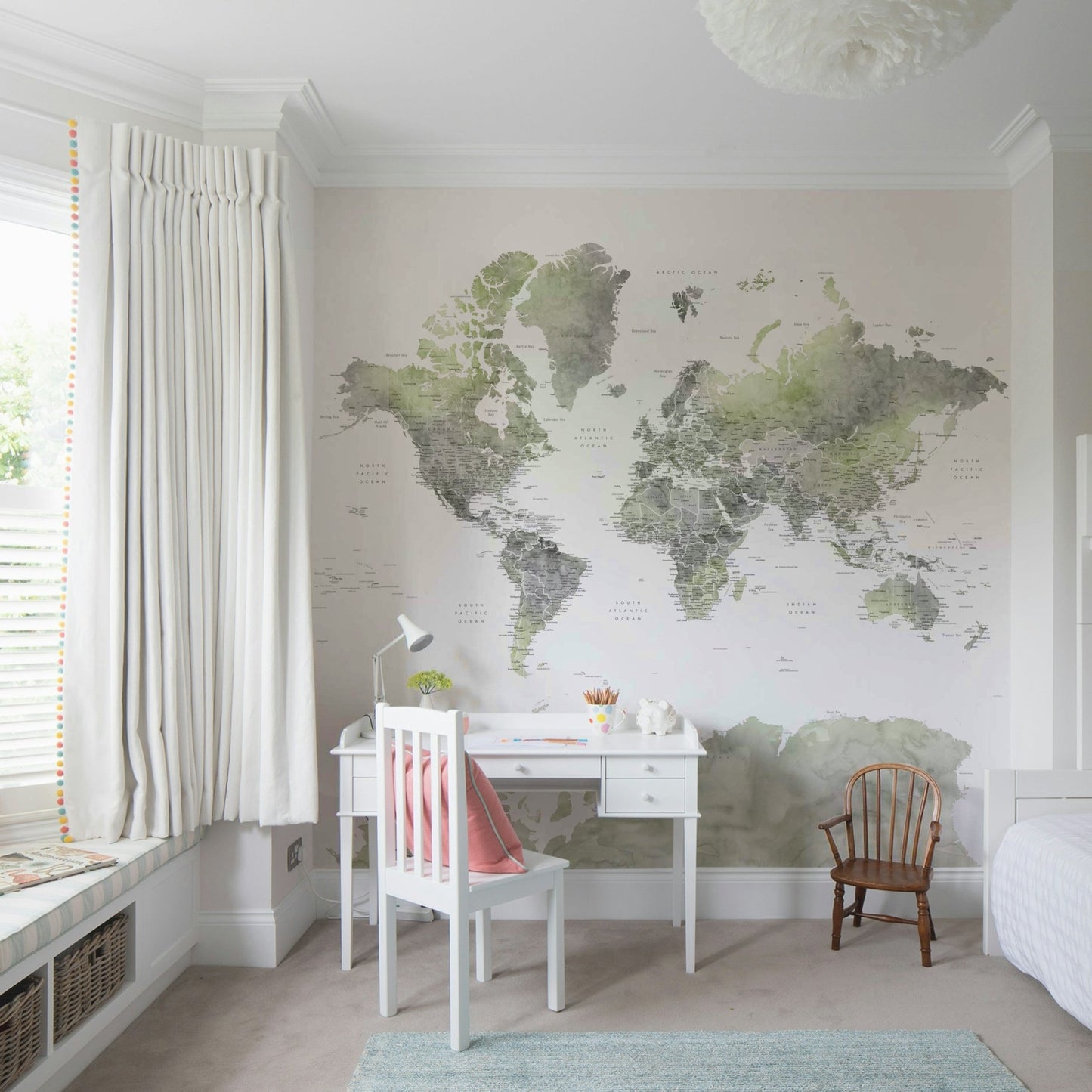 Global greens watercolor map wallpaper

