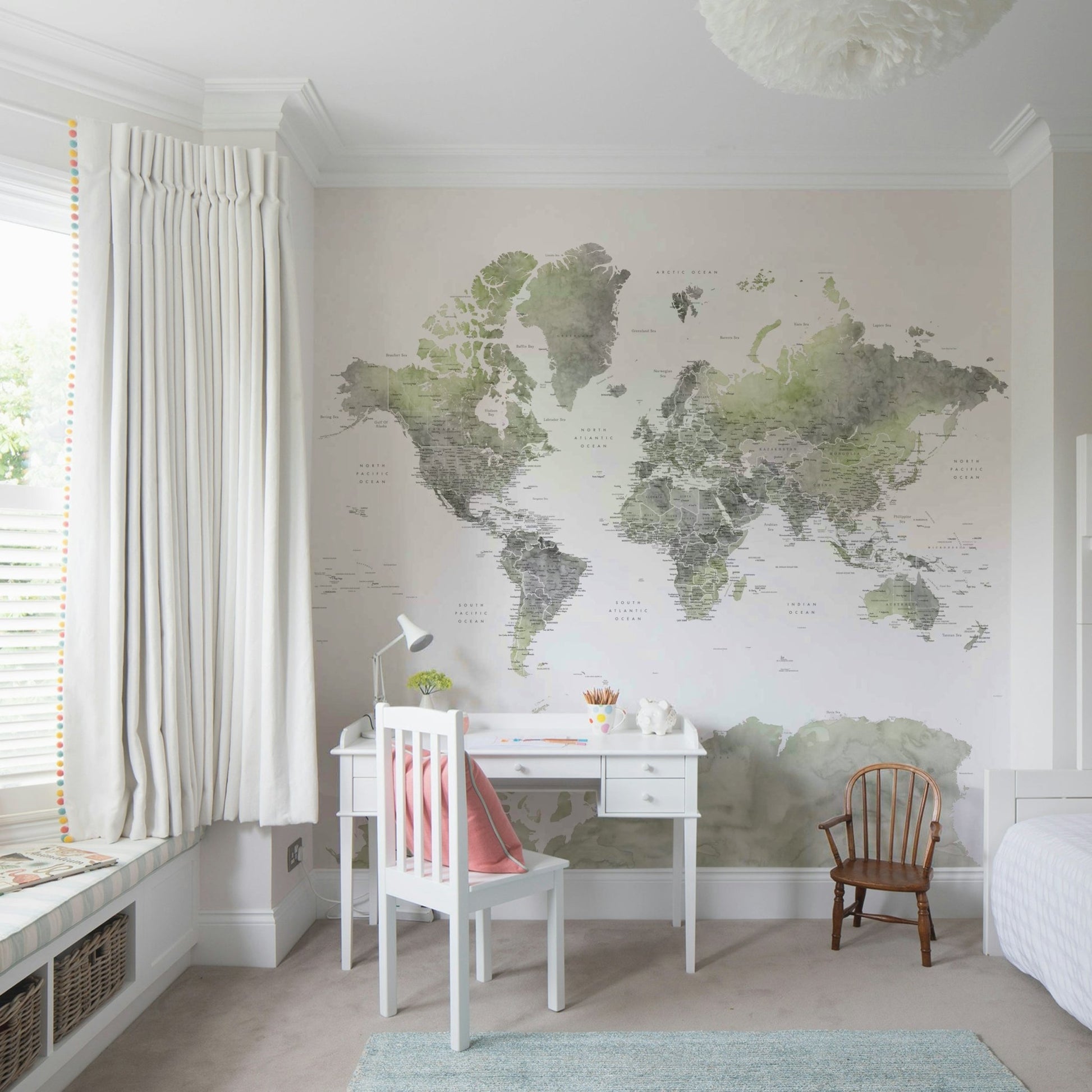 Global greens watercolor map wallpaper

