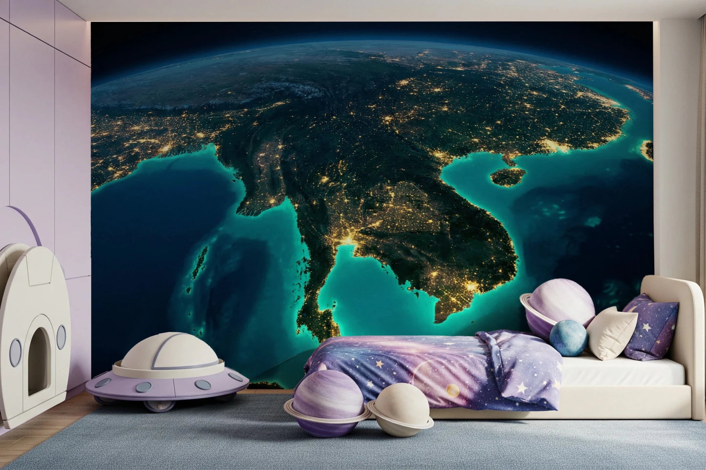 Dramatic dark map wallpaper for a sophisticated home wall mural.