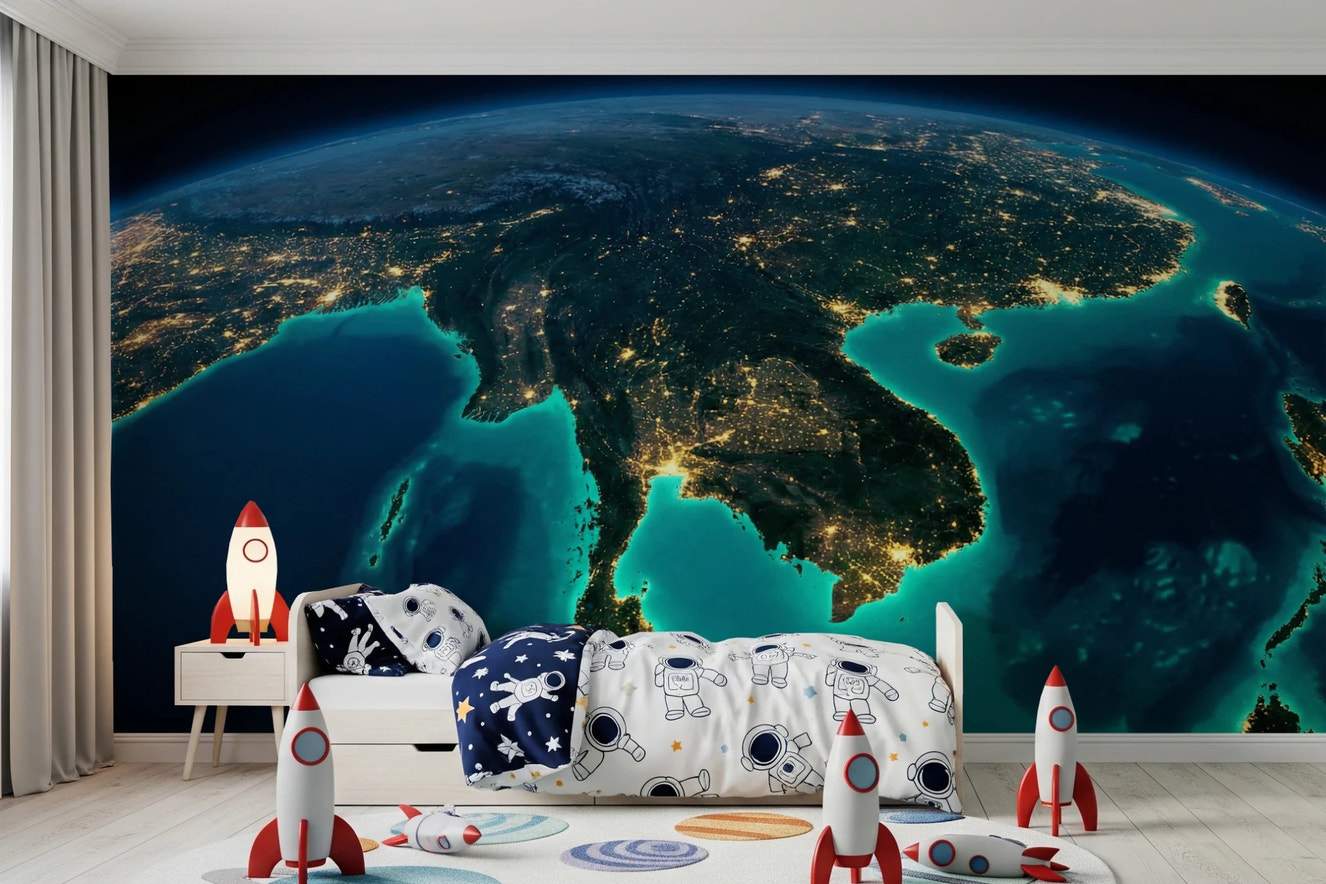 Global Illumination Wall Mural with glowing city lights wallpaper.