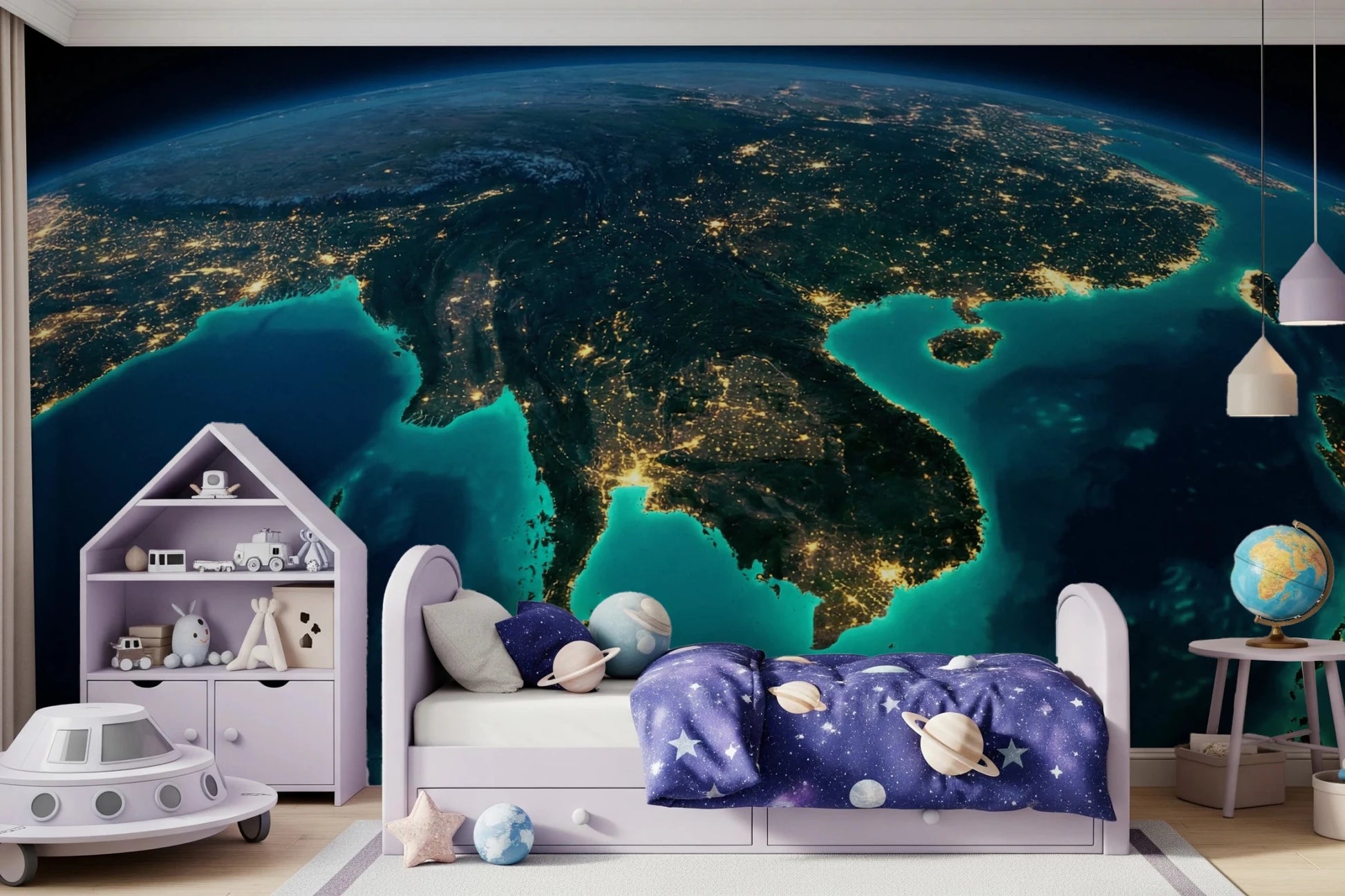 Detailed aerial view of global cities wallpaper wall mural.