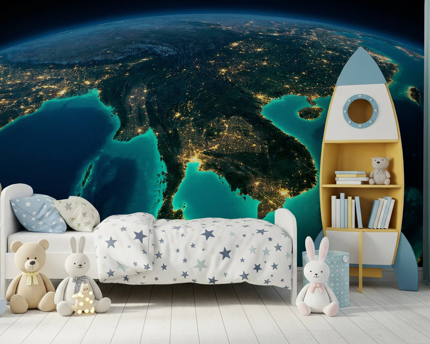 High-definition satellite imagery wallpaper for a wall mural.