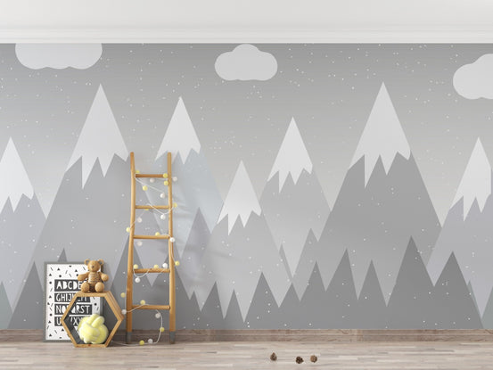 Grey mountain wall mural design mountain-20
