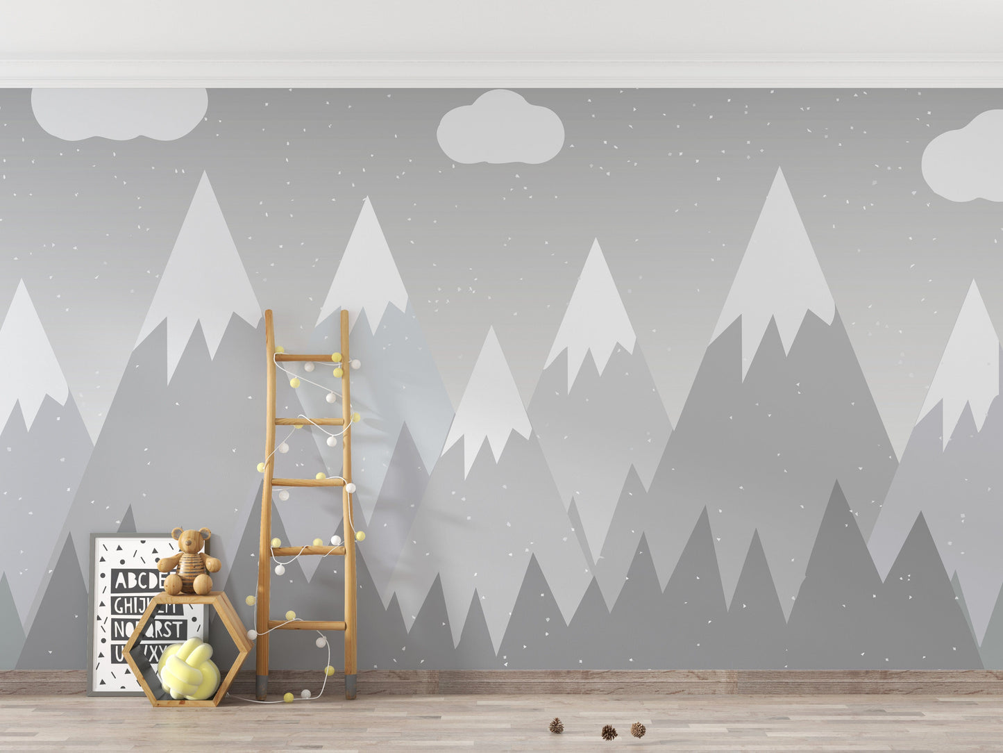Grey mountain wall mural design

