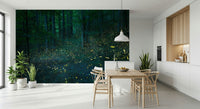 A calming serene forest wallpaper mural that defines a space.