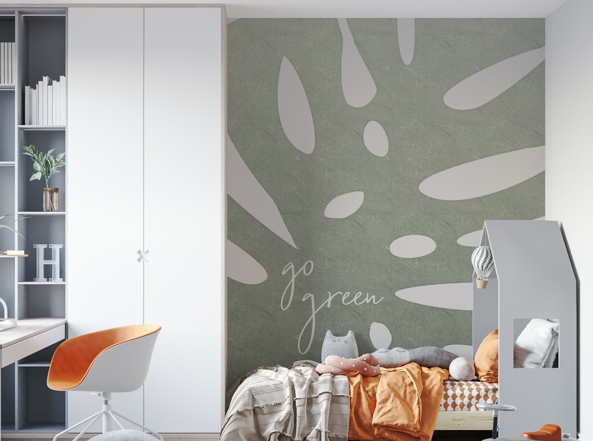 Natural mural wallpaper with leafy texture


