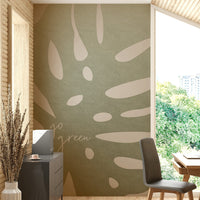 Leaf wallpaper for walls in soft green tones

