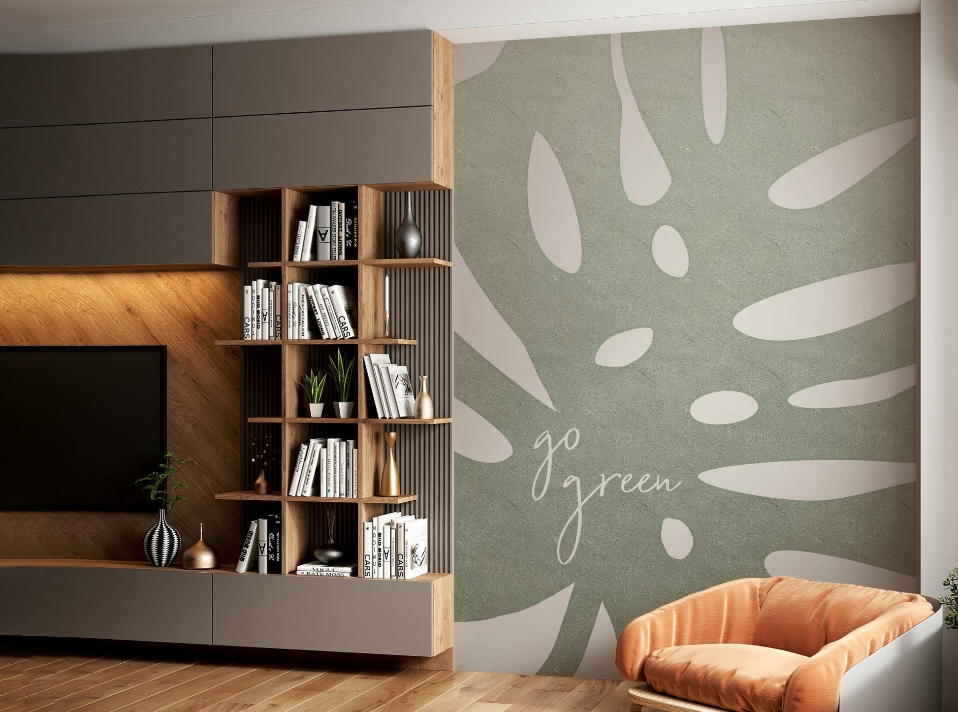 Botanical wallpaper design in green

