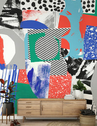 A graceful modern abstract wall mural in cool, natural tones.