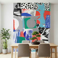 An artistic abstract ascent mural on minimalist wallpaper.