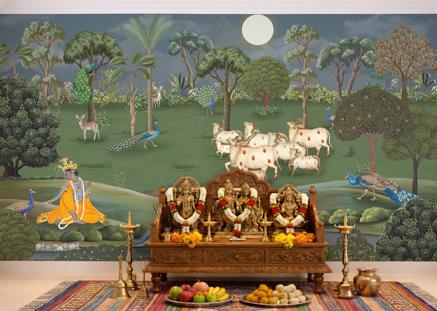Gokul Grazing Wall Mural for Pooja Room
