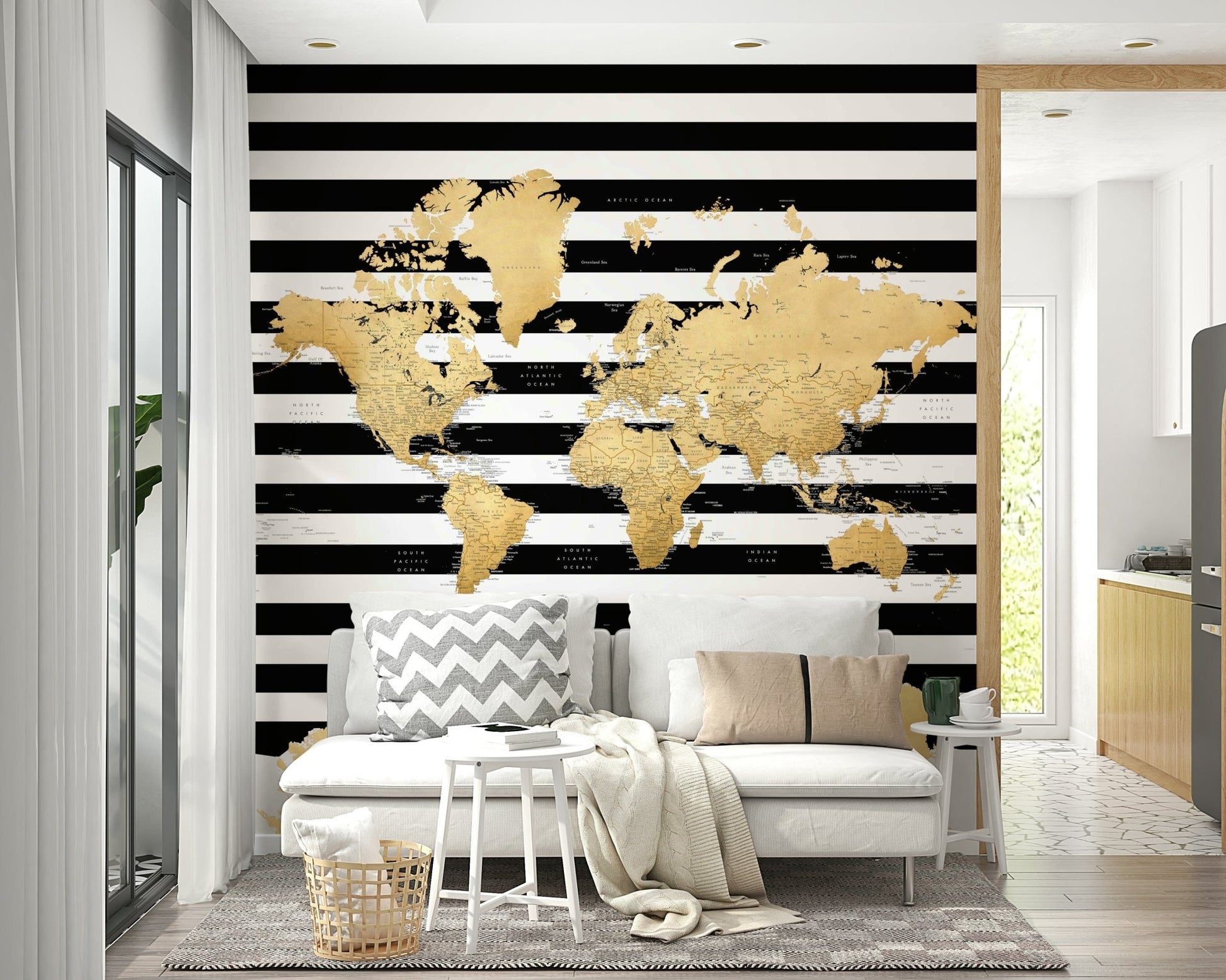 Watercolor world map gold and black

