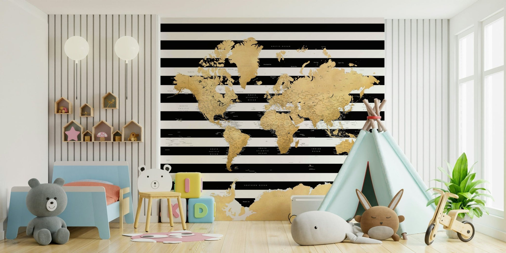 Gold black watercolor map wall art


