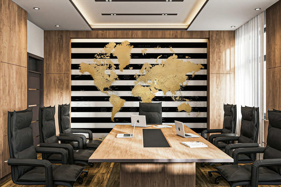 Gold and black watercolor world map GD215

