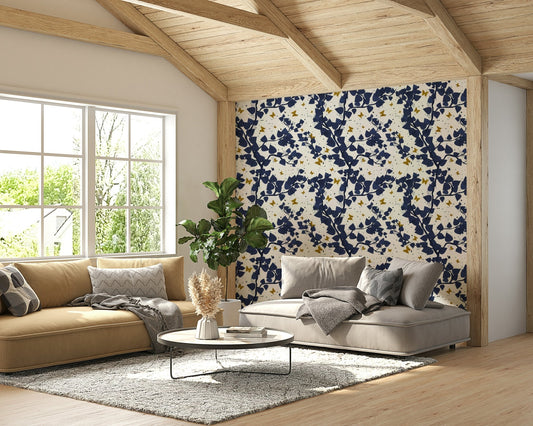 Gold and Deep Blue Butterflies Tree Wallpaper⁠ GD4000