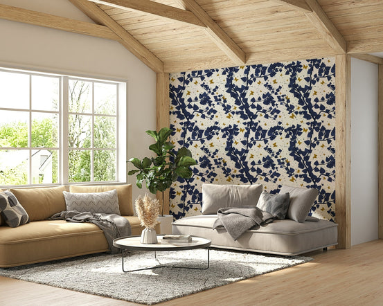 Gold and Deep Blue Butterflies Tree Wallpaper⁠ GD4000
