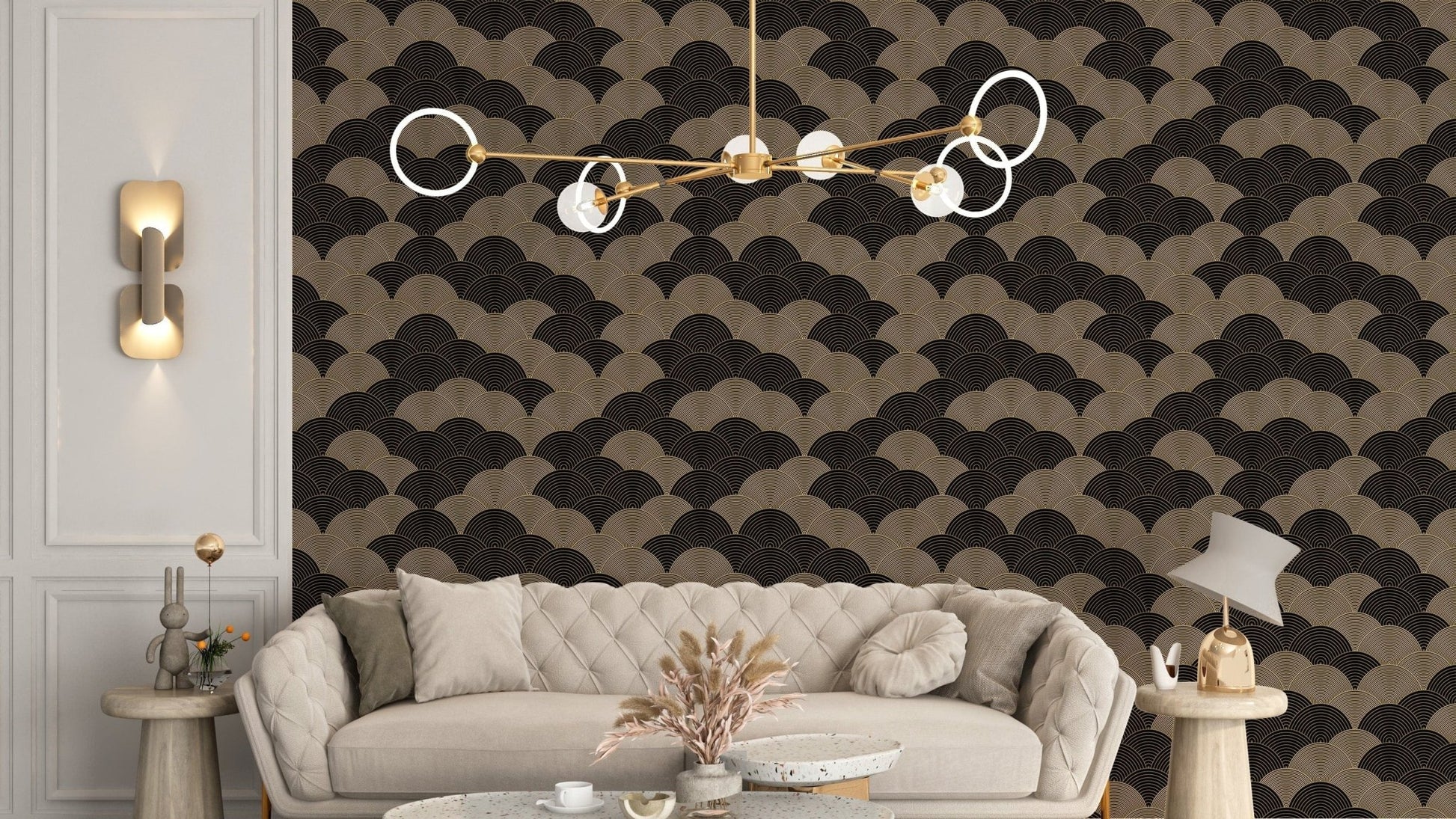 Luxurious ocean wave wallpaper in gold tones