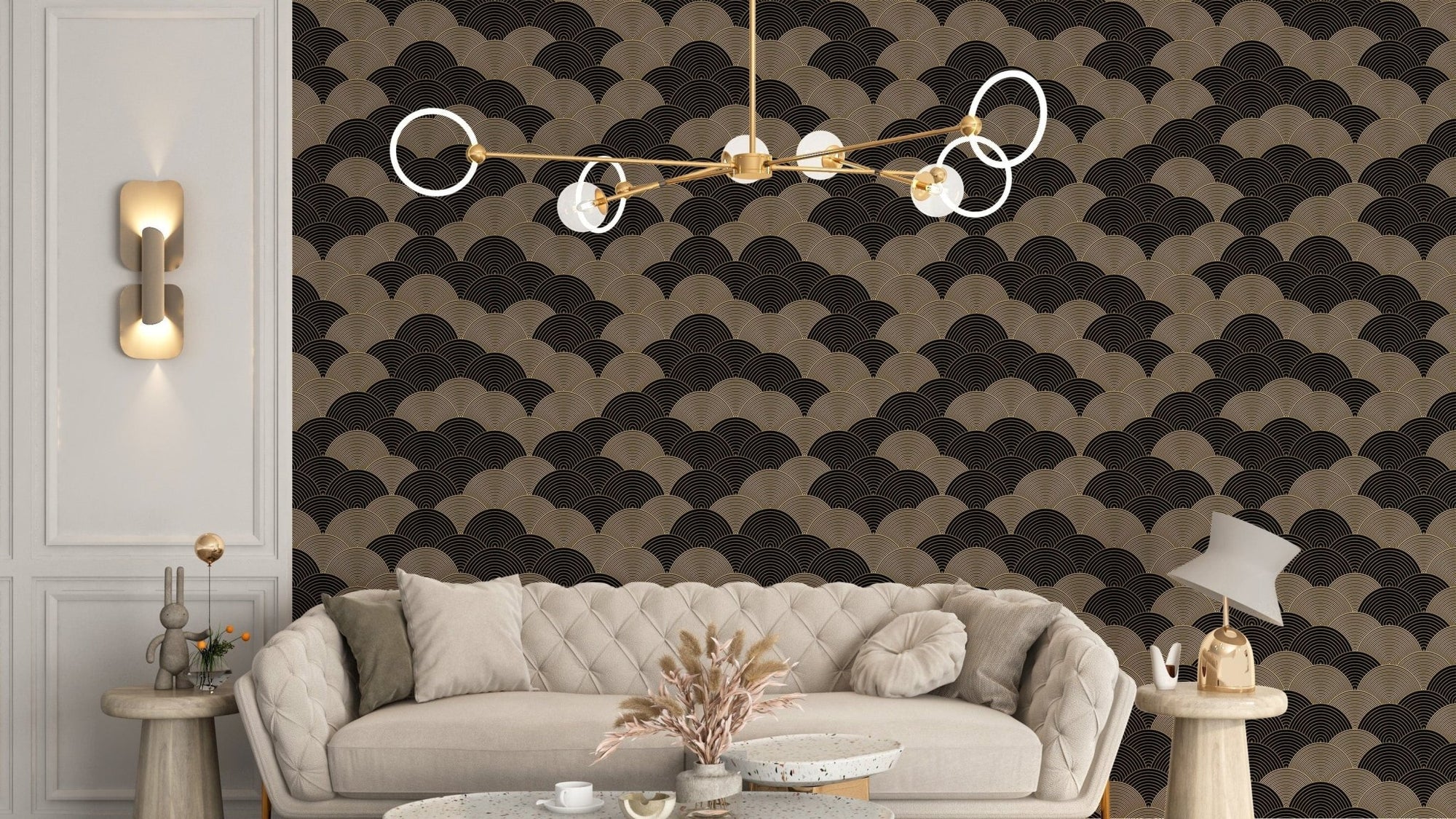 Luxurious ocean wave wallpaper in gold tones B037
