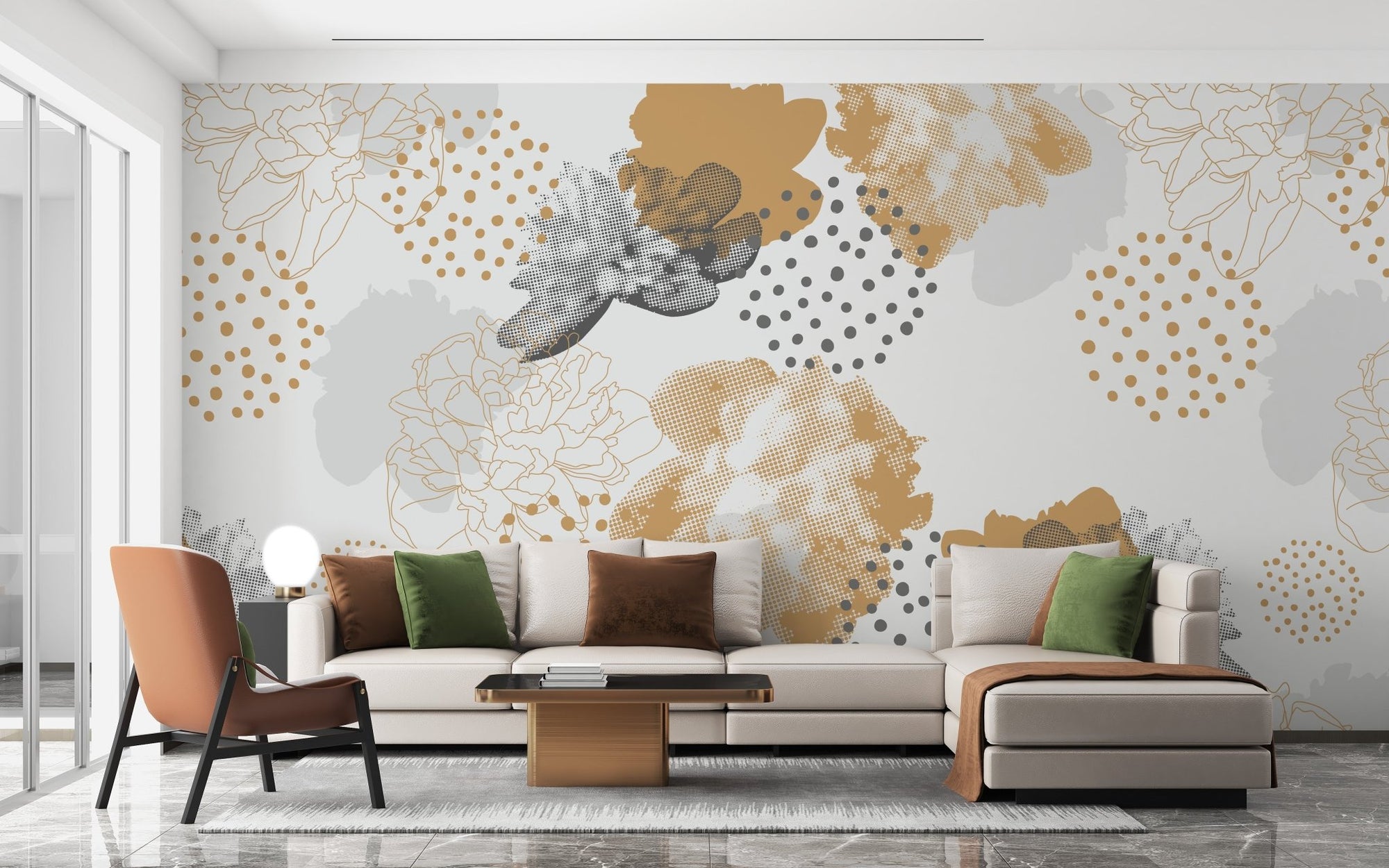 Luxurious black gold floral wallpaper mural B030