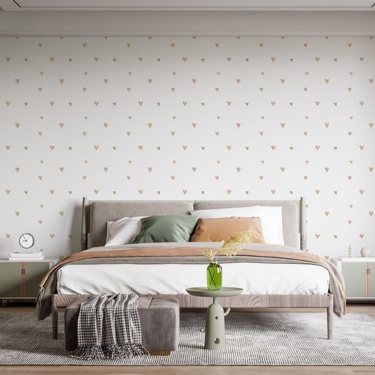 Romantic gold heart wallpaper with beige tones B056