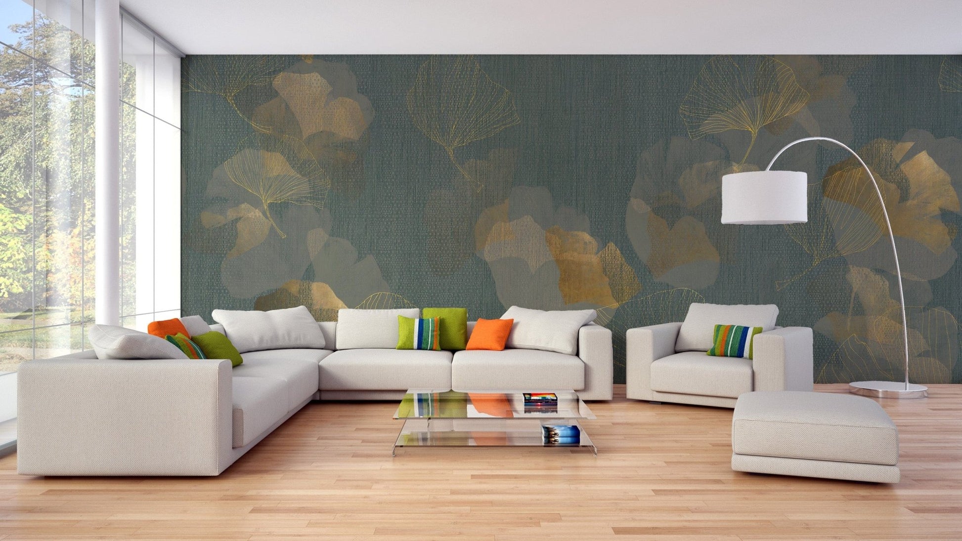 Golden leaves wallpaper mural for stylish rooms
