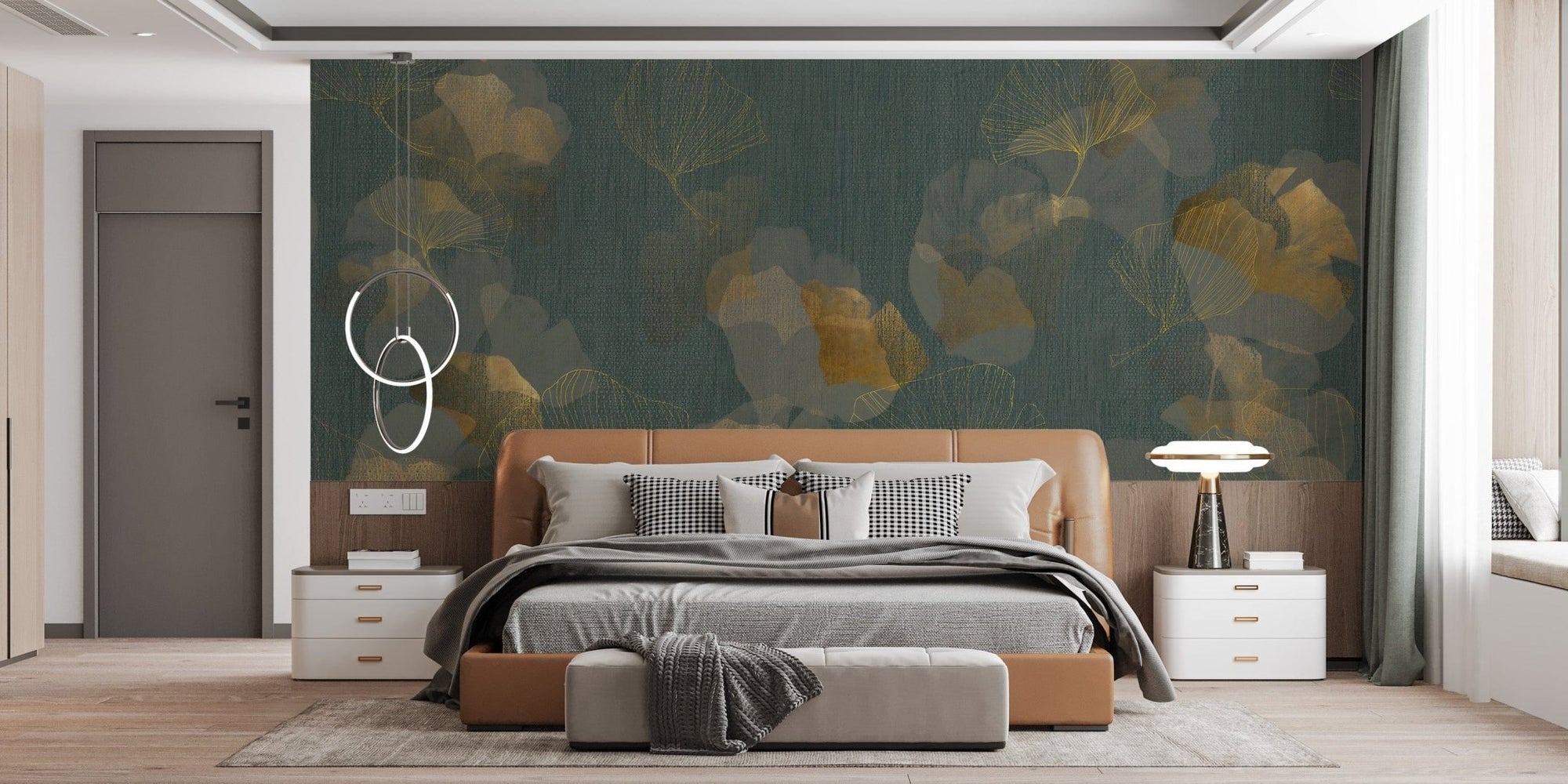 Elegant gold leaves wallpaper mural for walls, B802