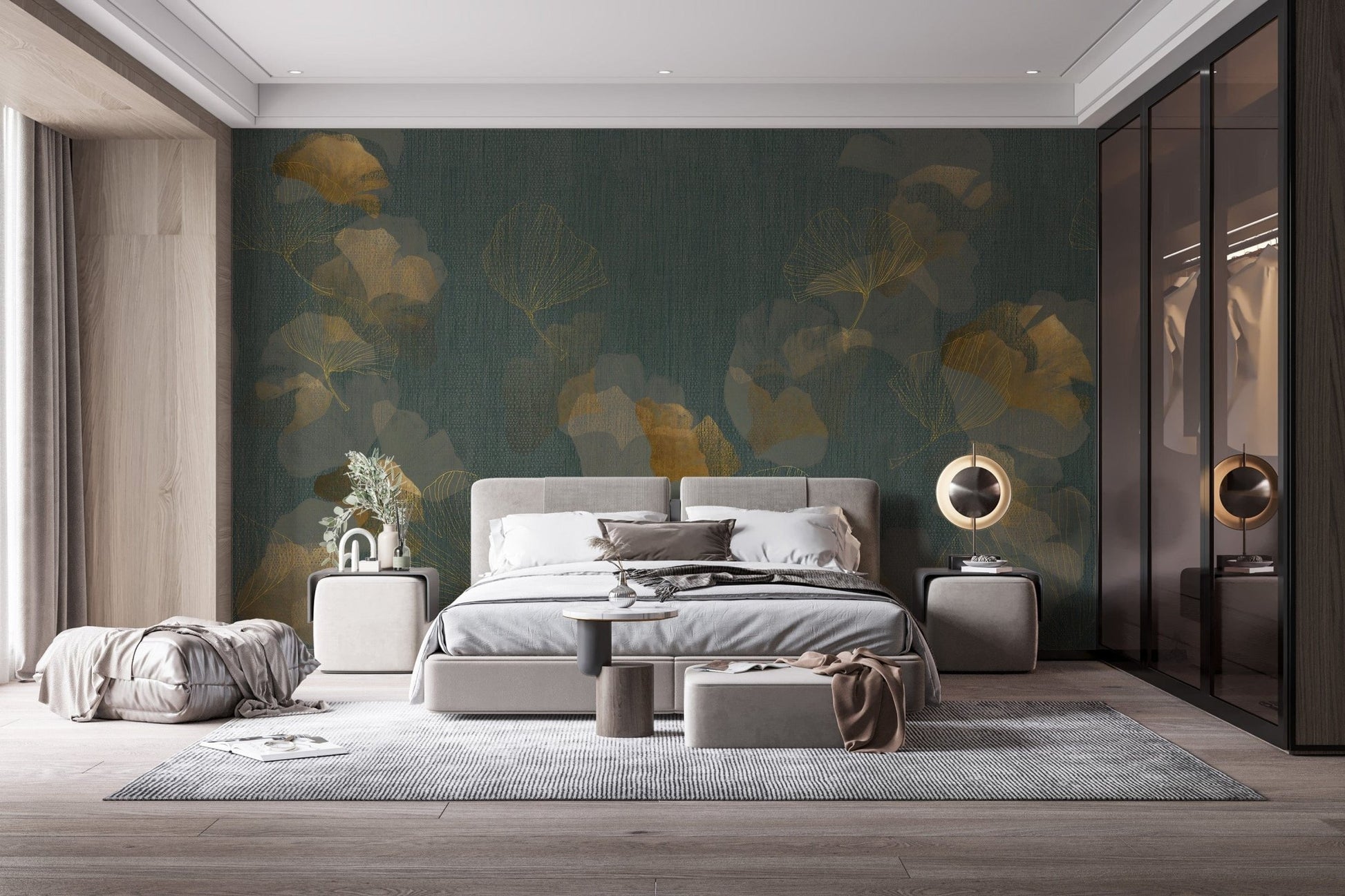 Contemporary gold leaf pattern mural for homes
