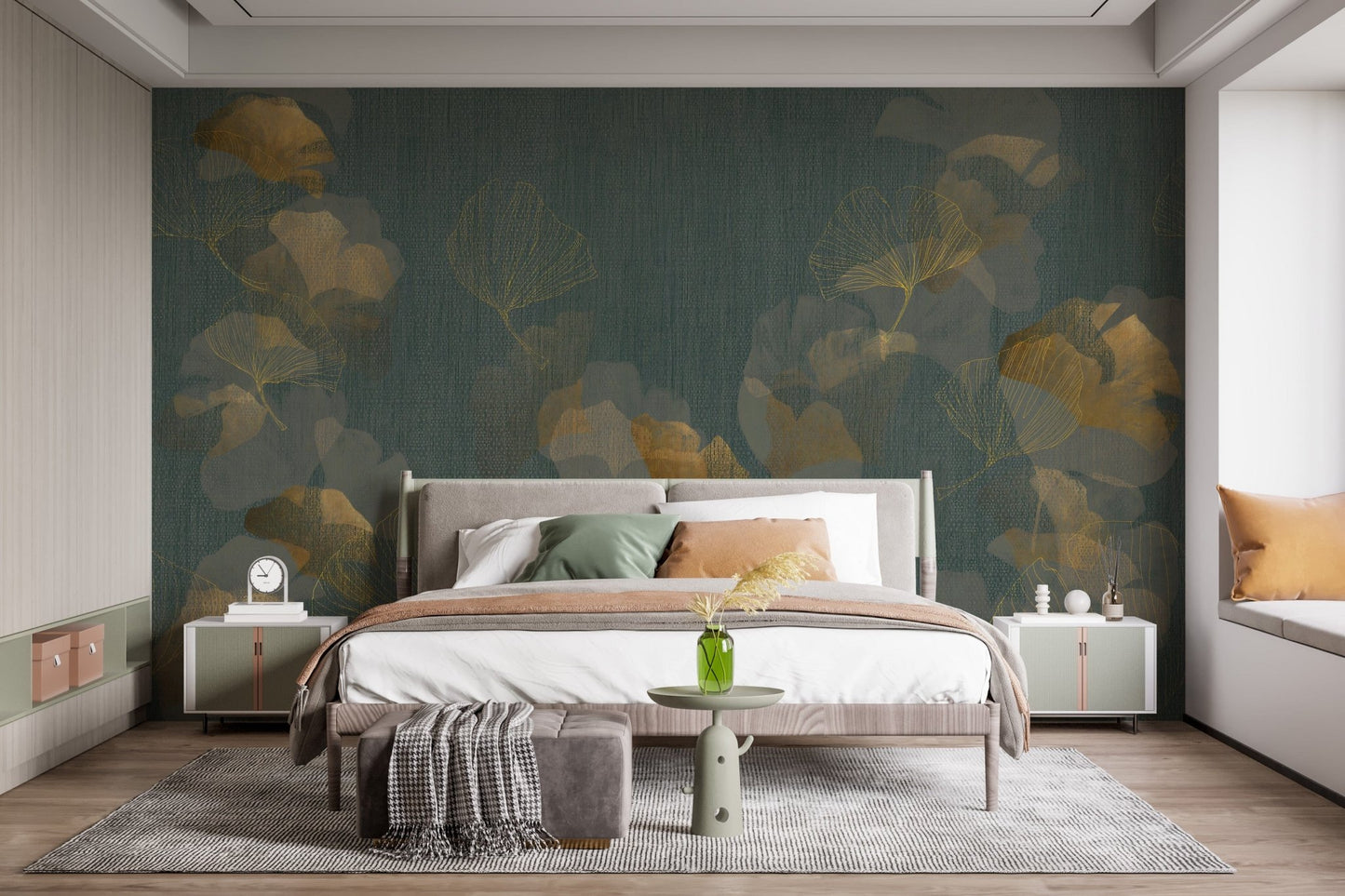 Gold leaves wallpaper mural for modern spaces
