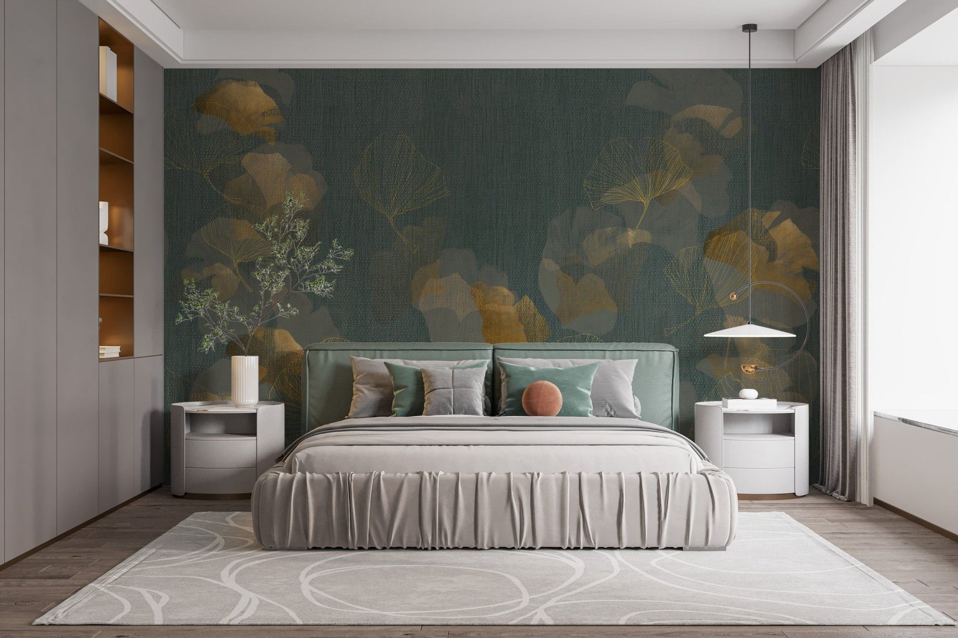 Luxurious gold leaf design mural for interiors
