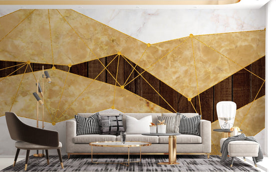 Gold Marble & Wood Wallpaper Mural A287
