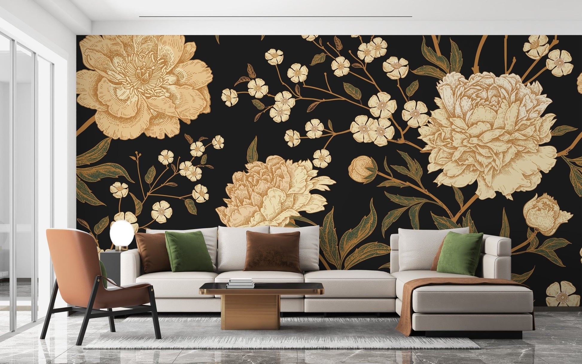 Dark Peony Flowers Wallpaper Murals - Giffywalls