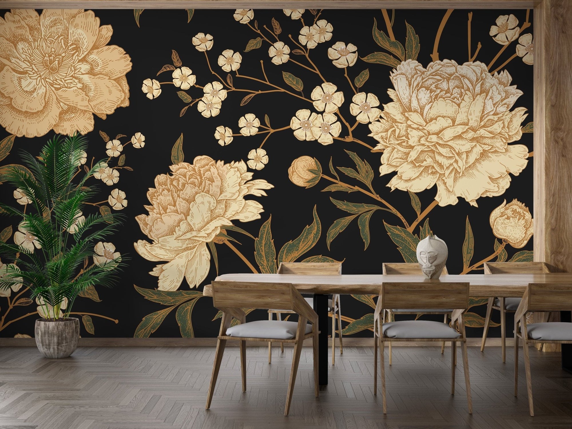 Dark Peony Flowers Wallpaper for elegance B059