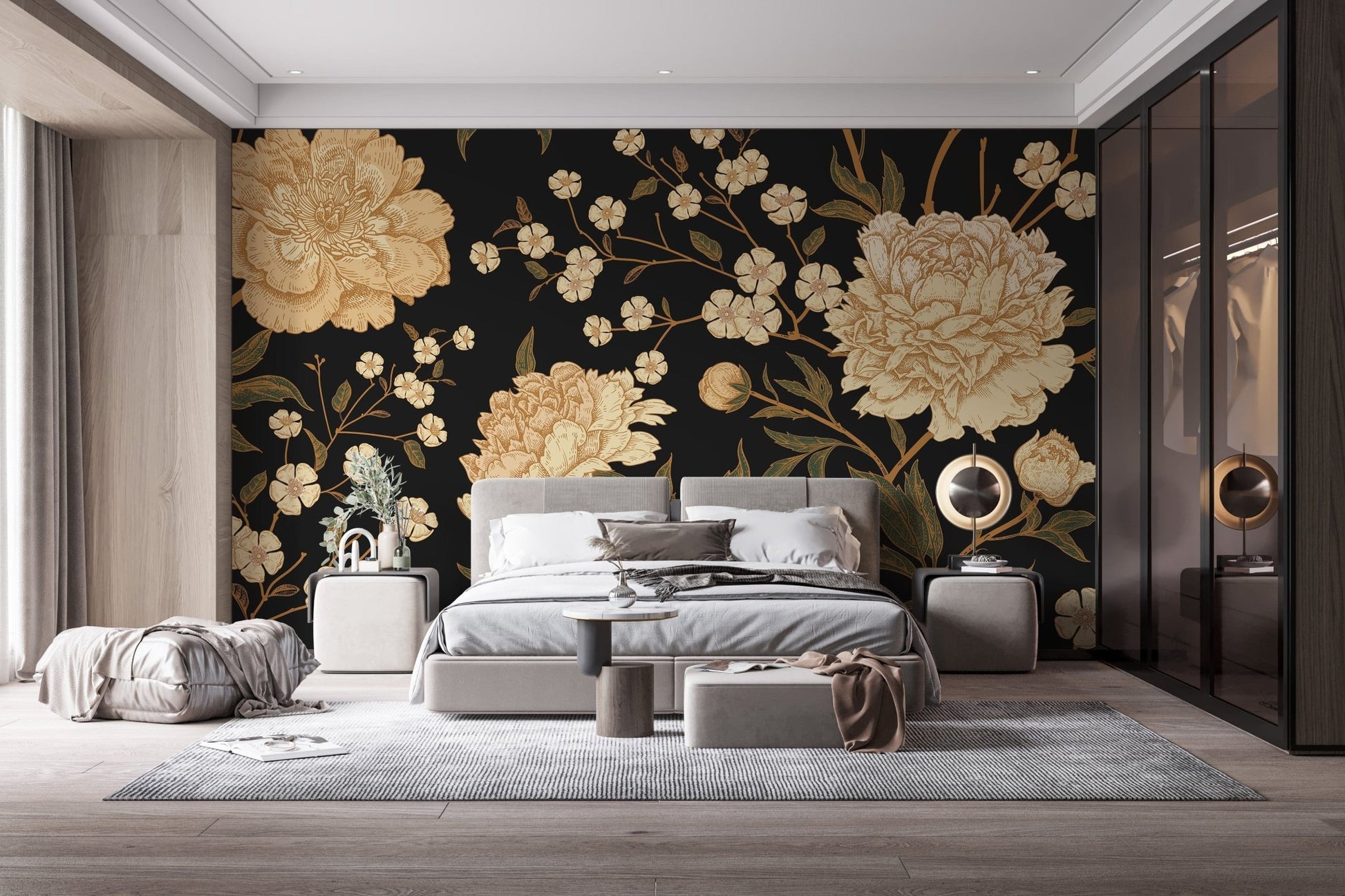 Dark Peony Flowers Wallpaper Murals - Giffywalls