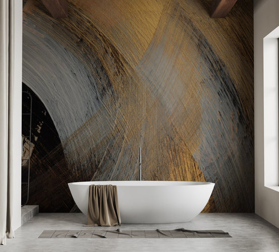 Elegant golden abstract wallpaper mural for modern walls., B314