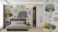 Golden and gray mushrooms wallpaper detail

