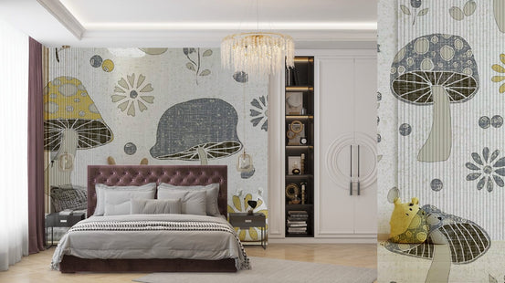 Golden and gray mushrooms wallpaper detaill GD025

