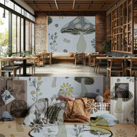 Whimsical mushroom and flower wallpaper design

