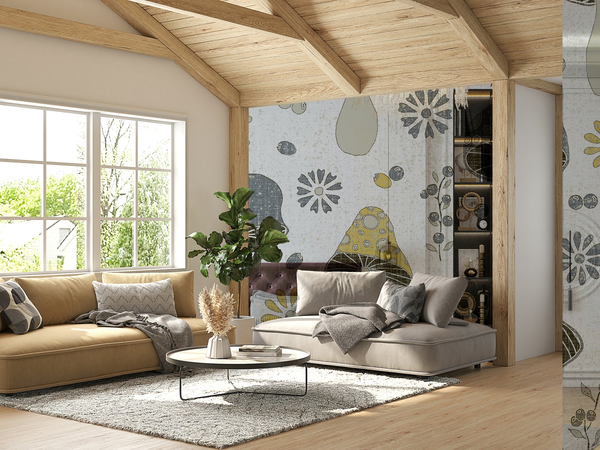 Modern whimsical mushroom wallpaper mural

